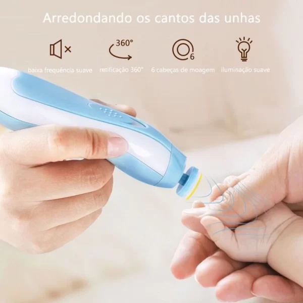 Lixa de Unha Elétrica e Aparador com Cortador Para Bebê Infantil Com Estojo ES - Imagem 4