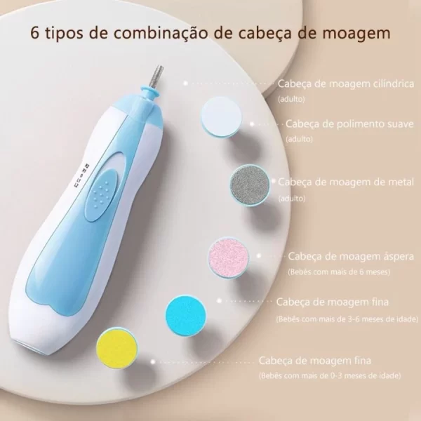 Lixa de Unha Elétrica e Aparador com Cortador Para Bebê Infantil Com Estojo ES - Imagem 3