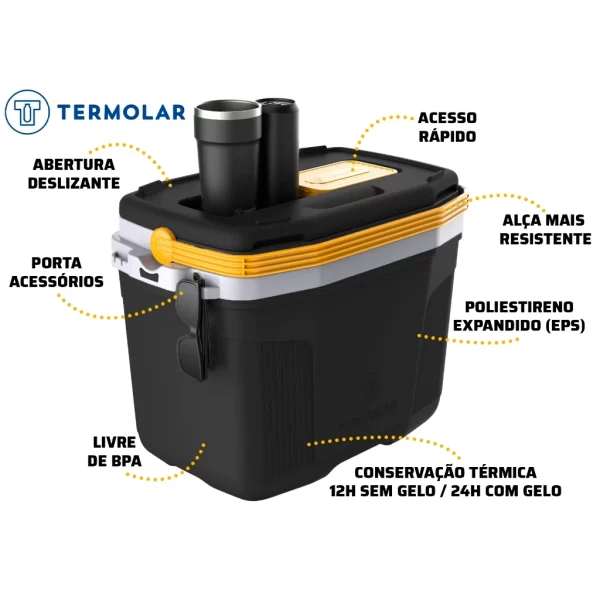 Kit Caixa Térmica 20L Preta + Flip Top 2,5L Preto Termolar - Imagem 5