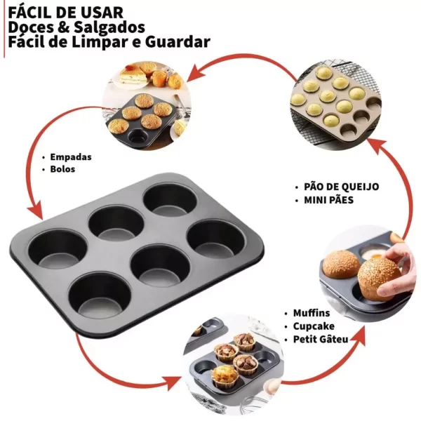 Assadeira Antiaderente para Cupcakes, Muffins e Salgados – 6 ou 12 Cavidades - Imagem 5