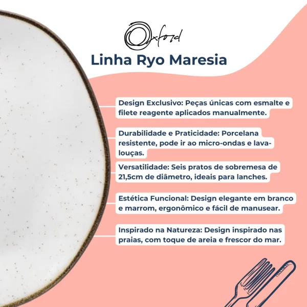 Prato Sobremesa Ryo Maresia 6 Unidades 21,5cm Oxford Porcelanas - Image 3